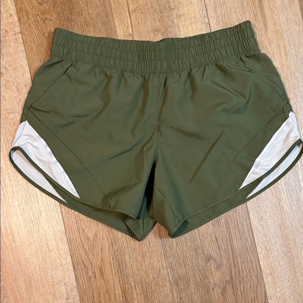Athletic Works Olive Green Running Shorts with White Panels